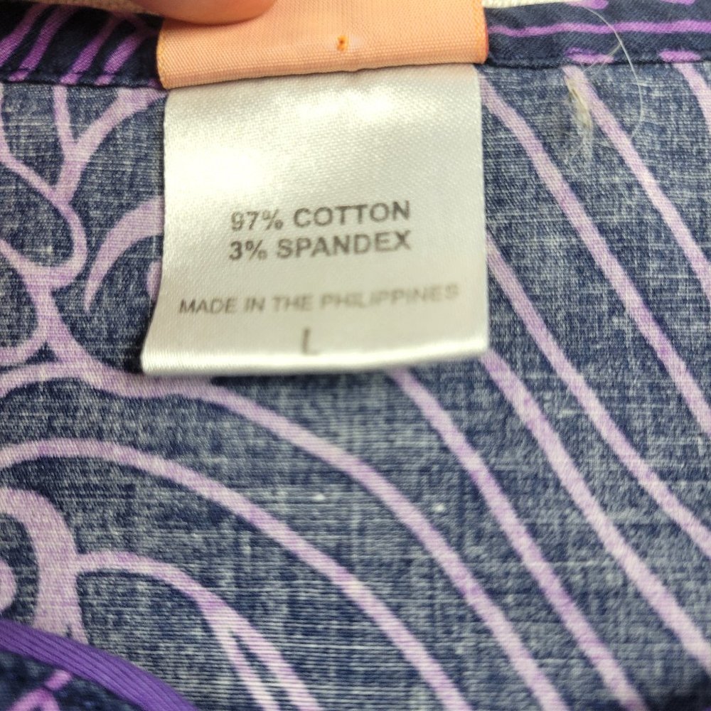 NRG Blue and Purple Feather Floral Print  Scrub Top by Barco - Large - Picture 5 of 9